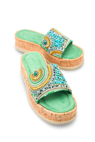 Solo Bag Women's Green Natural Stone-Looking Colorful Bead Embellished Detail...