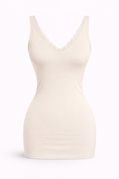 YUYİ Ji̇ber Modal Cotton Lace V-Neck Thick Straps Anti-Allergic Women's Tank ...