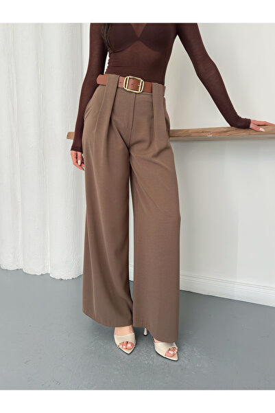 Ekim Store Köprü Detail High Waist Belted Palazzo Trousers