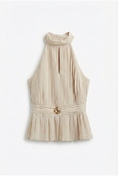 Quzu Aksesuar Detaylı Kraşlı Bluz