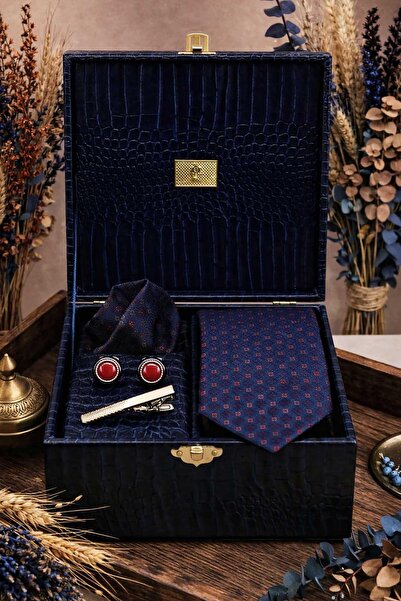 Kravatkolik Navy Blue Men's Gift Box - Tie, Handkerchief, Cufflinks, Tie Clip...