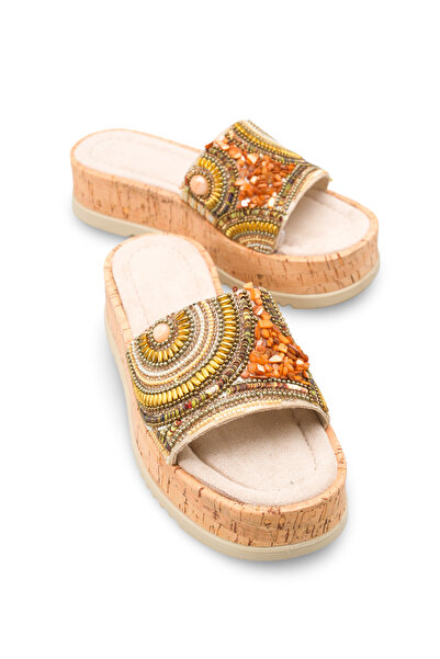 Solo Bag Women's Beige Natural Stone-Looking Colorful Bead Embroidery Detaile...