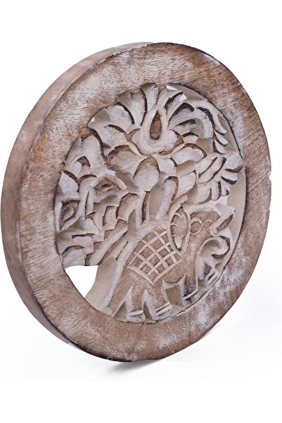 OEM Hot Pot Stand - Mango Wood, Hand Carved - Rustic Style, White, 20 cm