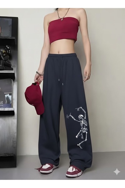 COMANCHERO Unisex Skull Printed Baggy Cut Wide Leg Sweatpants