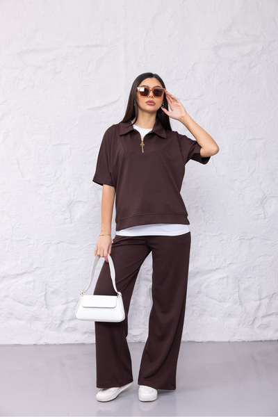 zitex Polo Collar Gold Zipper Detailed Modal Fabric Tracksuit Set