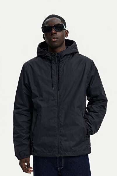 DAMGA JEANS Men's Trend Zippered Black Raincoat & Windbreaker