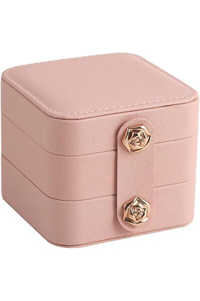 Store Romantic Pink Leather Jewelry Case - Stylish Jewelry Organizer with Vel...