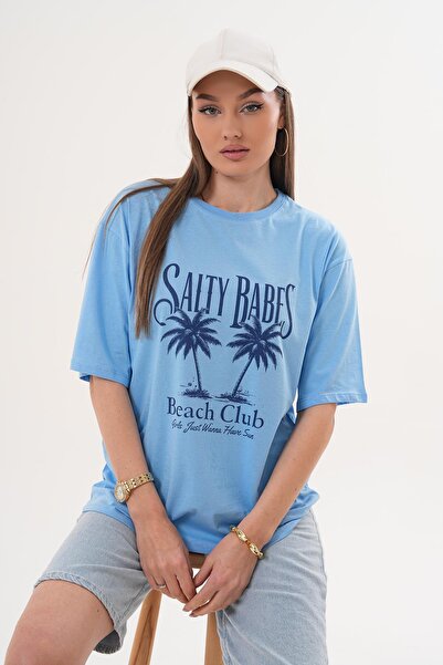 ŞİMAL Γυναικείο μπλουζάκι με λεπτομέρεια στάμπας και λαιμόκοψη ποδηλάτου, ove...