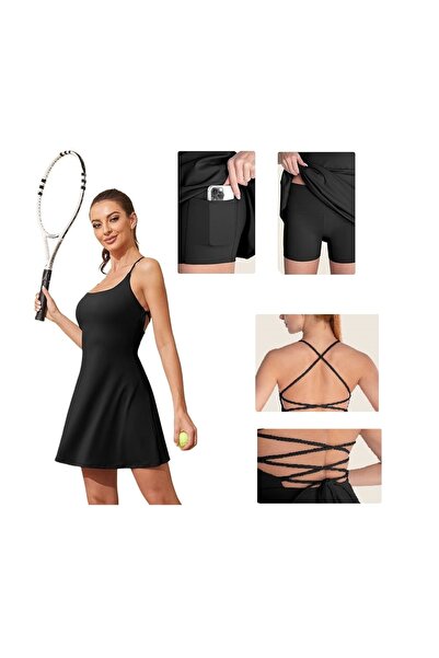 OEM Desol Tennis Dress - With Pocketed and Shorts, Breathable, Black, Size M