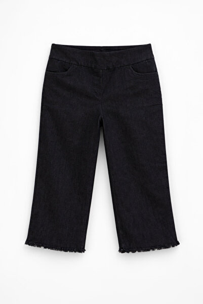 Bluewhite Jean Capri negru, elastic, cu detaliu cu ciucuri, cu talie înaltă, ...