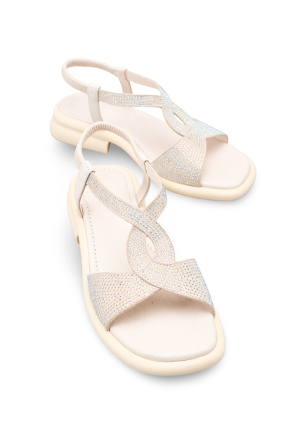 Solo Bag Sandale casual pentru femei, din piele naturală ecru, cu detalii din...