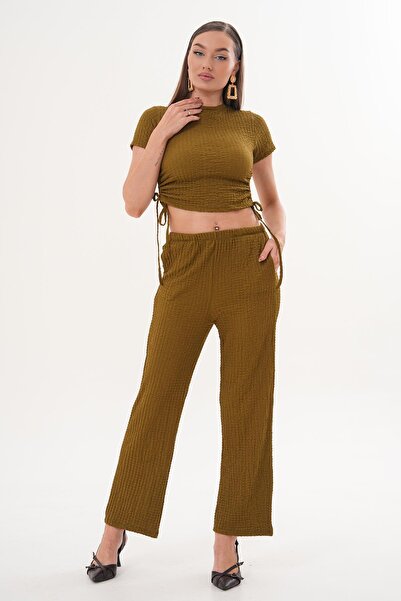 ŞİMAL Women's Gathered Detailed Blouse and Trousers Suit 260078 -