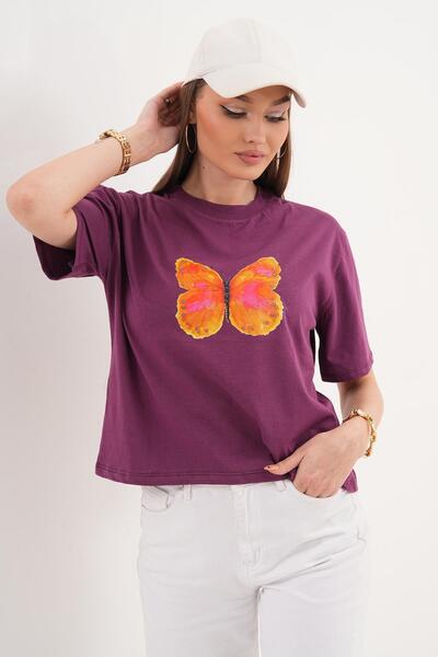 ŞİMAL Γυναικείο μπλουζάκι με λεπτομέρεια στάμπας και λαιμόκοψη  "ποδήλατο " o...