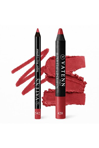 VATENN ITALY Super Stay Lipliner 542 Killeen & Super Stay Lip Crayon 420 Musk...