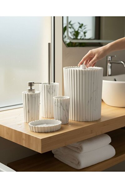 Onedekor 5 Piece Luxury Laduree Alessa White Silver Bathroom Set