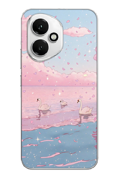 FLAMENKO غطاء هاتف شفاف متوافق مع هونور 400 بنمط السماء الوردية والبجعة