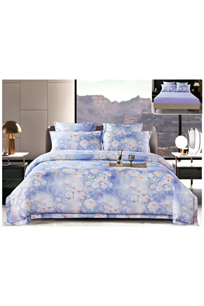 FIONNA.RO Thick Satin Duvet Cover Set With Stretchy At The Box - White Flower...