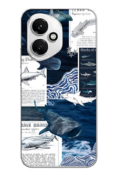 FLAMENKO Honor 400 Uyumlu Köpekbalığı ve Okyanus Tema Desenli Şeffaf Telefon ...