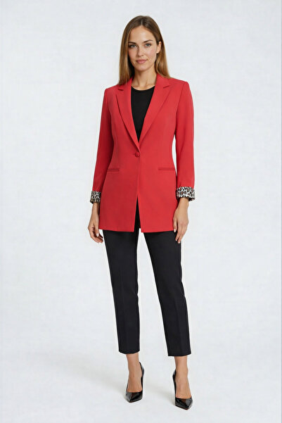 Spazio Dosolino Tek Düğme Leopar Astarlı Ceket KIRMIZI
