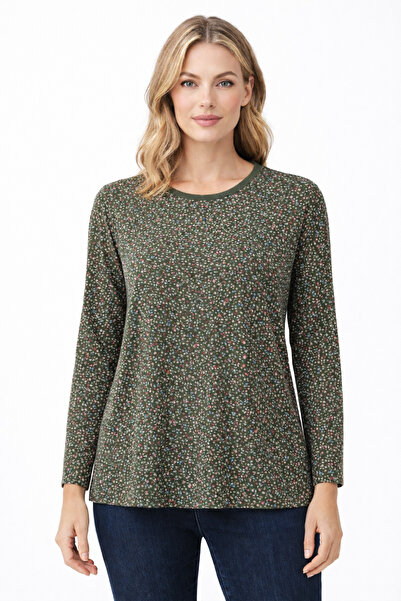 Mutlu City Women's Crispy Floral Patterned Round Neck Middle Age Mother Combe...