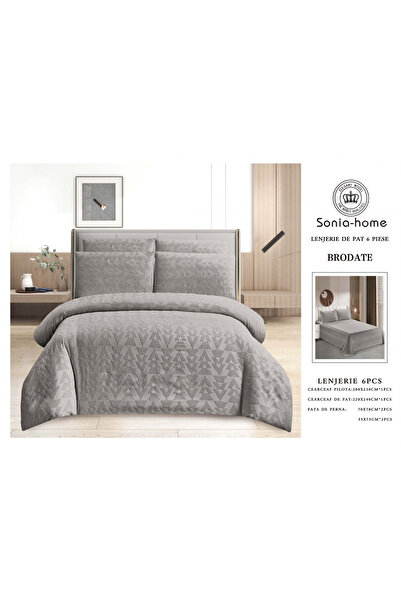 FIONNA.RO Superior Fine Duvet Cover Set With Embossed Embroidered Print - Gre...