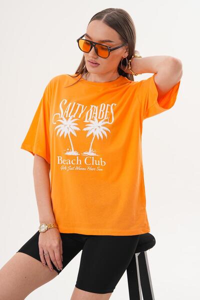 ŞİMAL Γυναικείο μπλουζάκι με λεπτομέρεια στάμπας και λαιμόκοψη ποδηλάτου, ove...