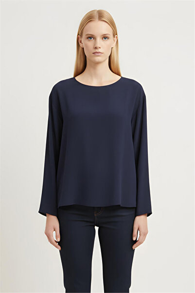 Perspective Navy Blue Crew Neck Blouse