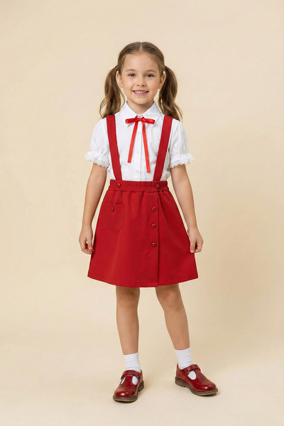 nacar çarşı Cămașă din dantelă cu fundă roșie pentru fetițe, set salopetă roș...