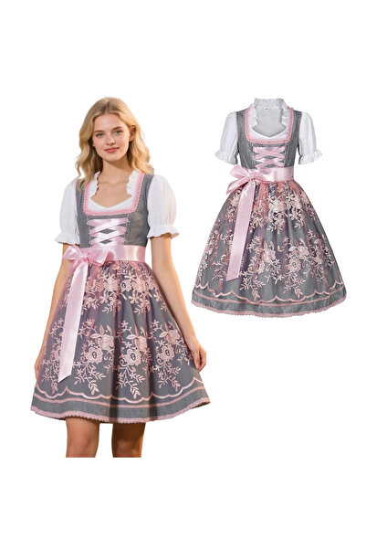 OEM Rochie Dirndl Midi Oktoberfest - Stil Tradițional Bavarez, Broderie Flora...