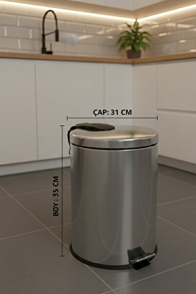 GörSeç 20 Litre Temizlik Çöp Kovası Mutfak Pedallı Metal 20 Lt Çöp Temizlik K...