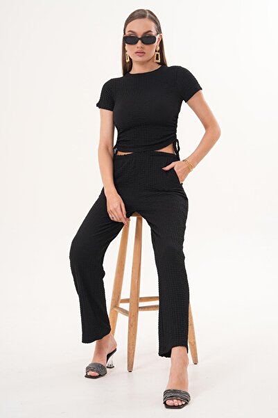 ŞİMAL Women's Gathered Detailed Blouse and Trousers Suit 260078 -