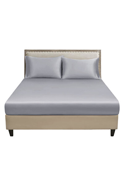 OEM Cearșaf Satinat cu Elastic - Bumbac Satinat Neted, Gri - 140x200 cm, Salt...