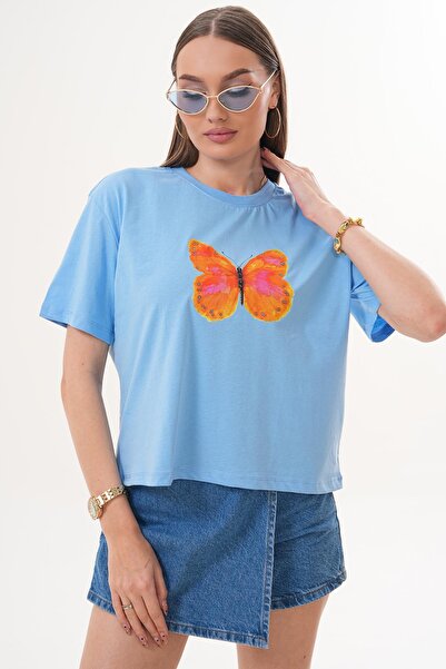 ŞİMAL Tricou supradimensionat cu imprimeu și decolteu rotund pentru femei 260...