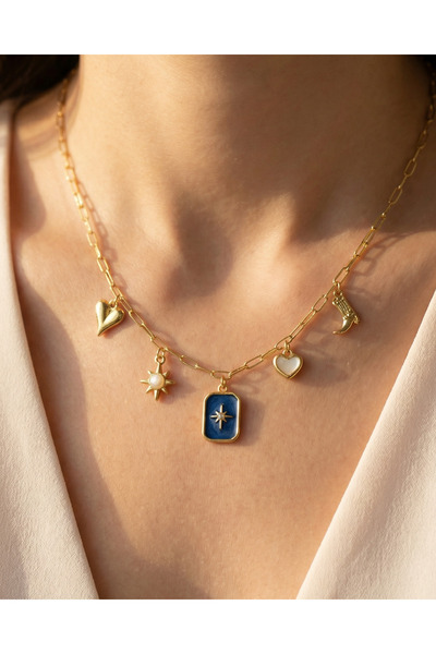 Gleemy accesories Çelik ataç oval zincir ile popüler eminönü charm kolye