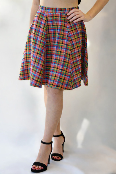 MRV DESIGN Colorful Plaid Patterned Six-Piece Flared Skirt
