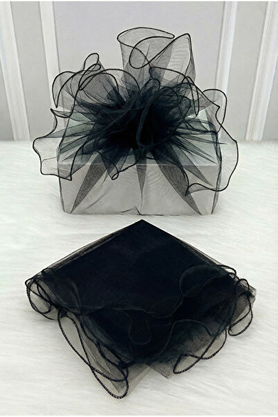 ZEYMERADE تول أسود مزخرف بحواف أوفرلوك، حقيبة هدايا للعروس والعريس لحفلات الخ...