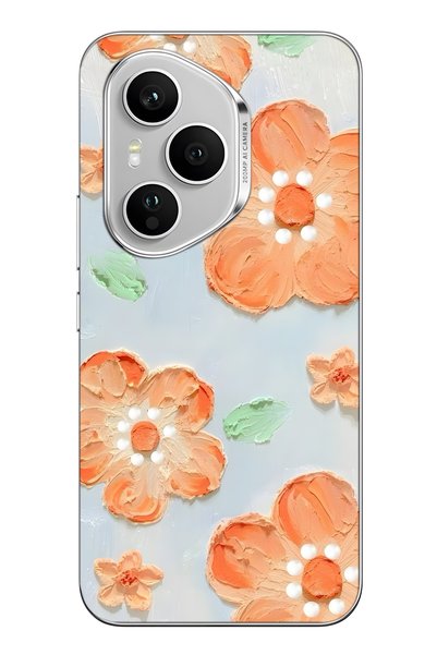 FLAMENKO غطاء هاتف شفاف متوافق مع هونور 400 برو بنمط زهرة برتقالية مزخرفة بالزيت