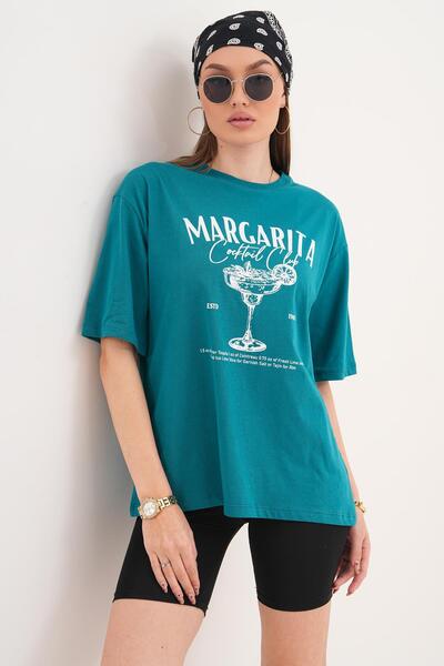 ŞİMAL Γυναικείο μπλουζάκι με λεπτομέρεια στάμπας και λαιμόκοψη ποδηλάτου, ove...