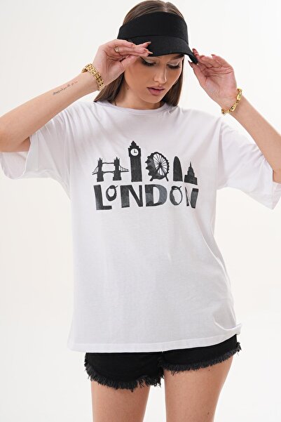 ŞİMAL Women's Print Detailed Crew Neck Oversize T-Shirt 260260 -