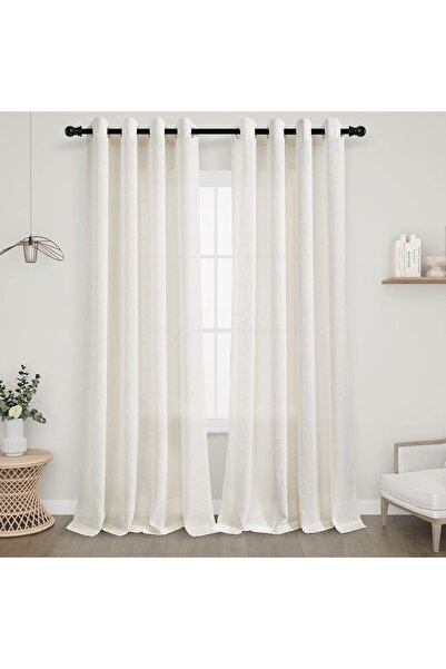 OEM Joywell Curtains Set of 2, Semi-sheer Linen Look, Boho Rustic, Cream Whit...