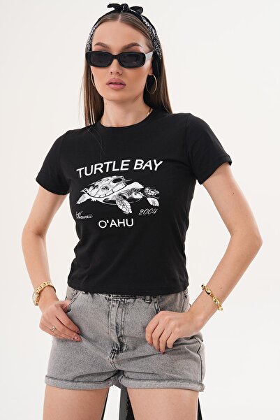 ŞİMAL Γυναικείο μπλουζάκι με λεπτομέρεια στάμπας και λαιμόκοψη  "ποδηλάτου " ...