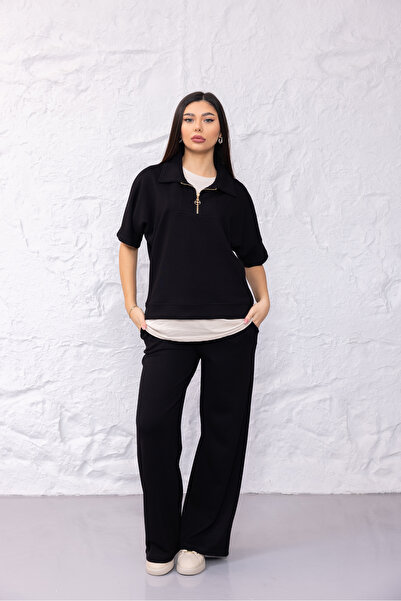 zitex Polo Collar Gold Zipper Detailed Modal Fabric Tracksuit Set