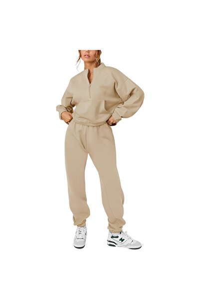 OEM Set Trening Damă REORIA - Bumbac cu Fleece, Bluză 1/2 Fermoar și Pantalon...