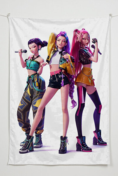 RUGRUMBA Demon Hunters Baskılı Duvar Örtüsü – K-Pop Temalı, Kaliteli Kumaş, T...