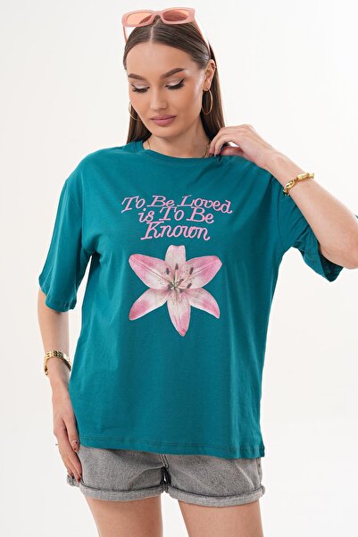 ŞİMAL Ženska majica sa detaljnim printom okrugla kragna Oversize kroj 260150