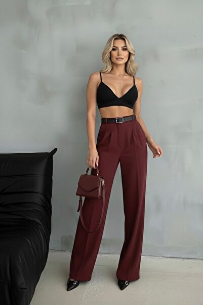 HA-KA GİYİM Women's Palazzo Pleated Pants Imported Doubleface Fabric High Qua...