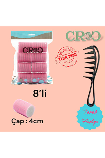 Croc 1207 Pembe Cırtlı Sünger Bigudi 8Li Çap 4Cm - Saç Bigudisi