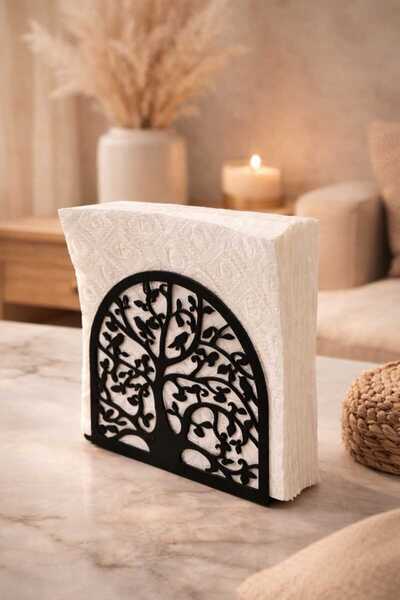 LAZORİAE Dekoratif Metal Ağaç Desenli Peçetelik – Modern ve Şık Masaüstü Peçe...