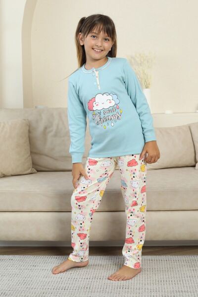 Minigimin Cicileri Set de pijamale pentru fete cu nasturi și imprimeu nori, m...