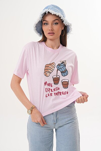 ŞİMAL Γυναικείο μπλουζάκι με λεπτομέρεια στάμπας και λαιμόκοψη ποδηλάτου, ove...